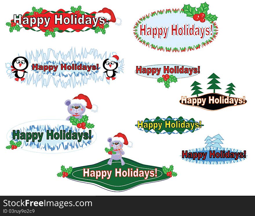 Set of the cute Christmas banners, isolated. Set of the cute Christmas banners, isolated.