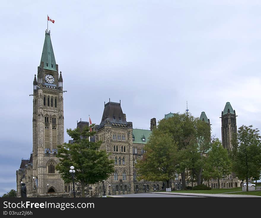 The Canadian Parliament Centre Block seen from the Senate side. The Canadian Parliament Centre Block seen from the Senate side.