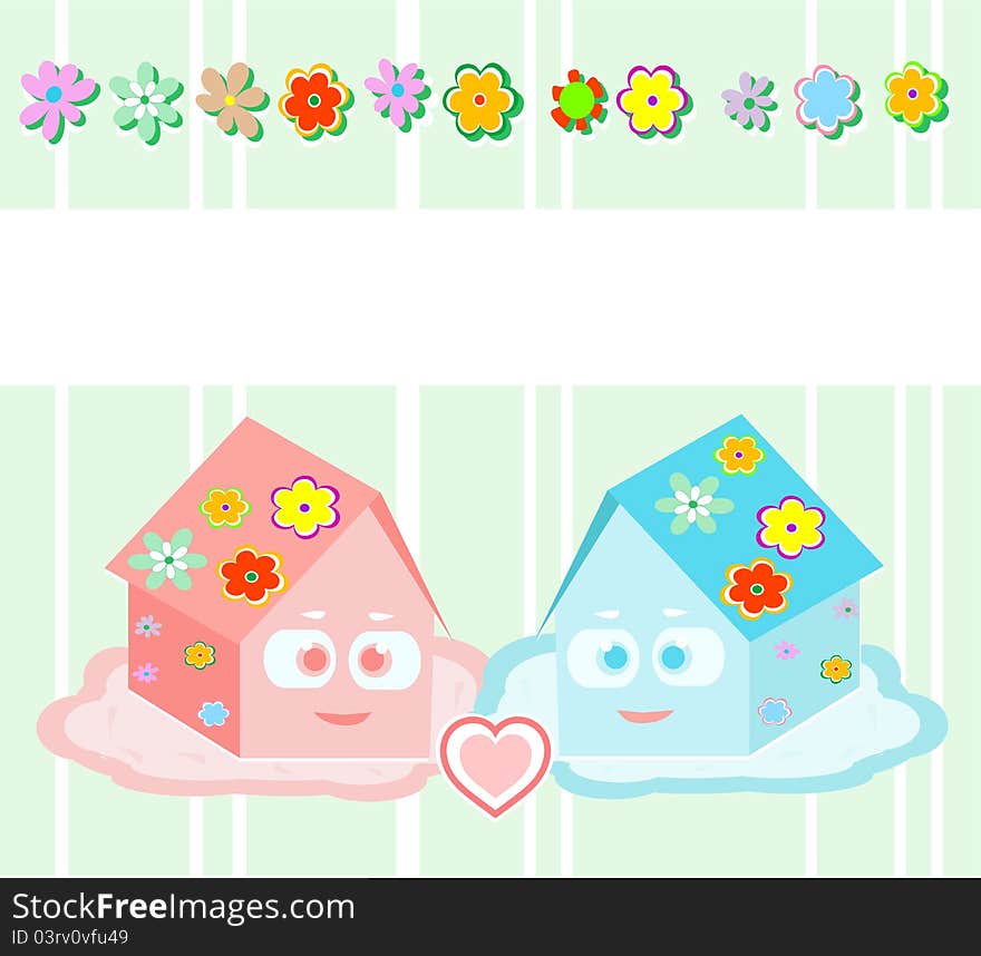 Toy small houses - friends, girl and boy Vector. Toy small houses - friends, girl and boy Vector