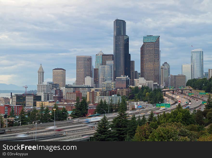 Seattle Washington Downtown Skyline on a Cloudy Day. Seattle Washington Downtown Skyline on a Cloudy Day