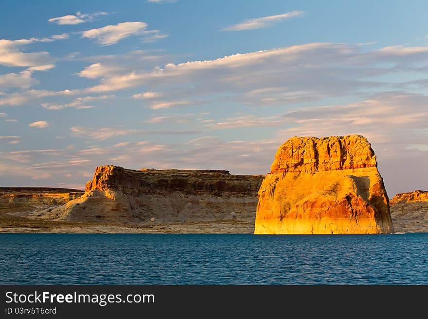 A lone rock at sunset in page arizona