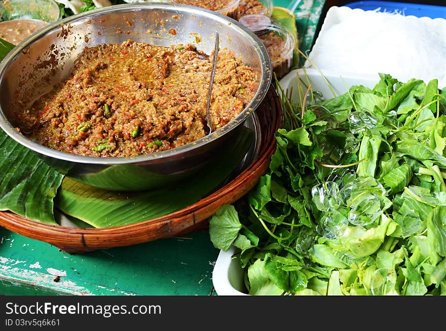 Thai spicy sauce with side vegetables