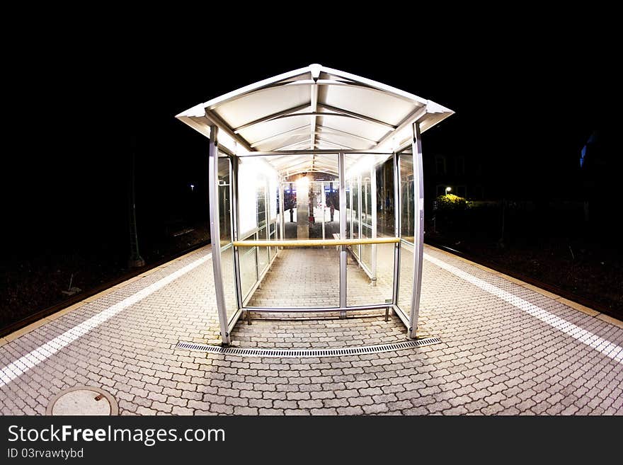 Empty station early morning in the dark