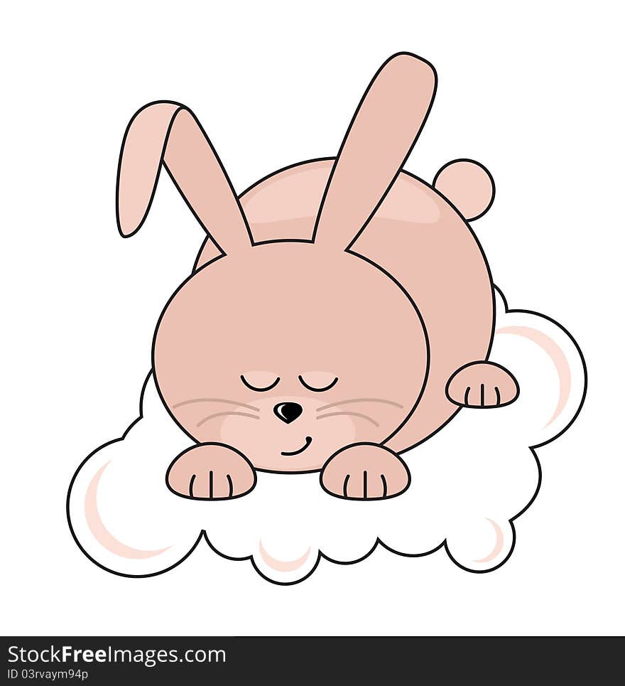 Small pink pretty rabbit sleeping on a cloud. Small pink pretty rabbit sleeping on a cloud