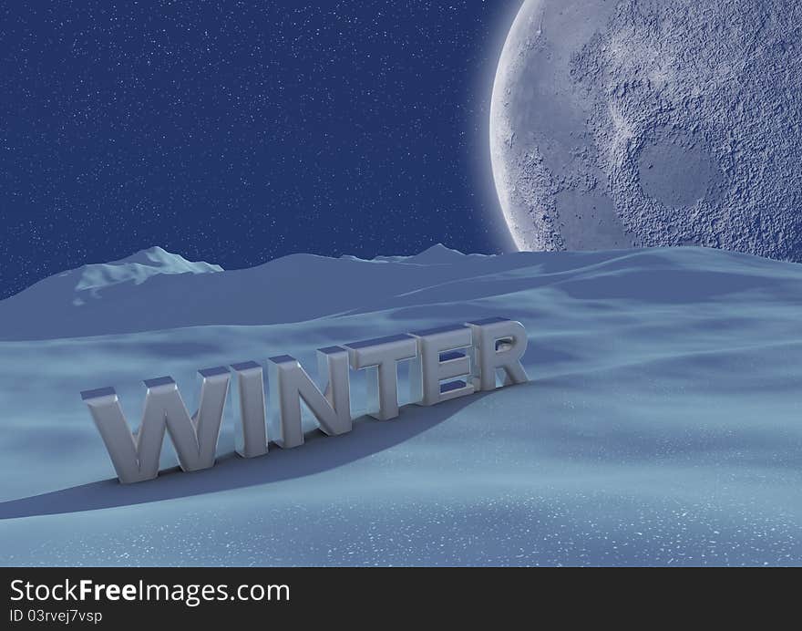 Render of a winter landscape with text. Render of a winter landscape with text