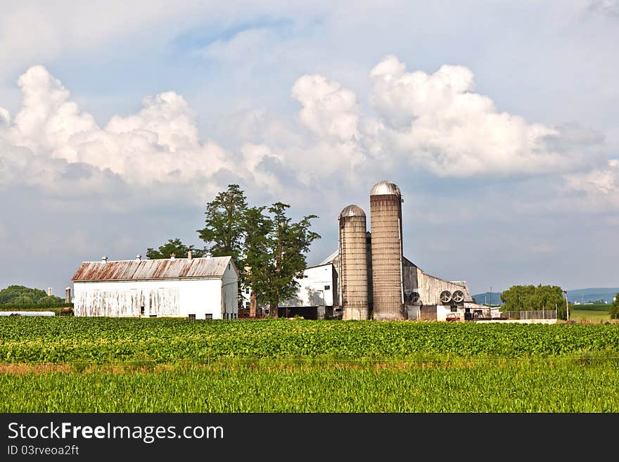 Farm house with field and silo