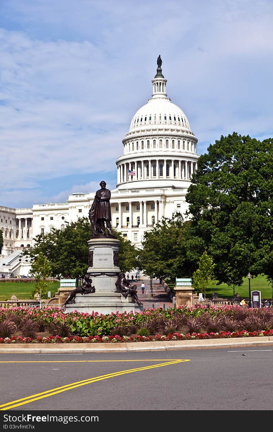 The Capitol in Washington with blue sky