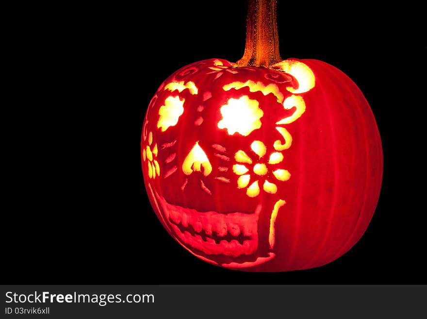 Smiling Jack O  Lantern with Candle Lit.