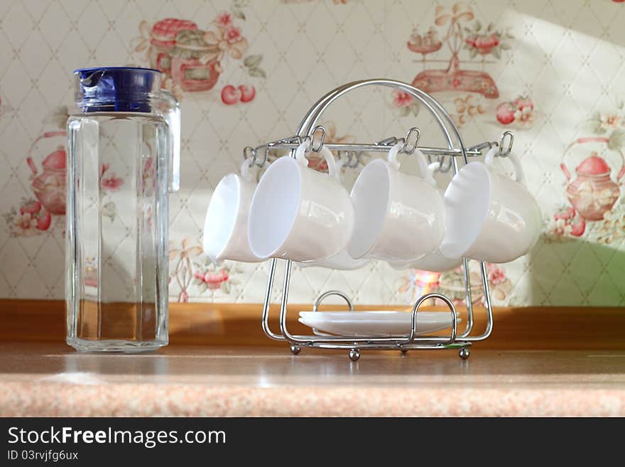 Tea set white empty cup with saucer