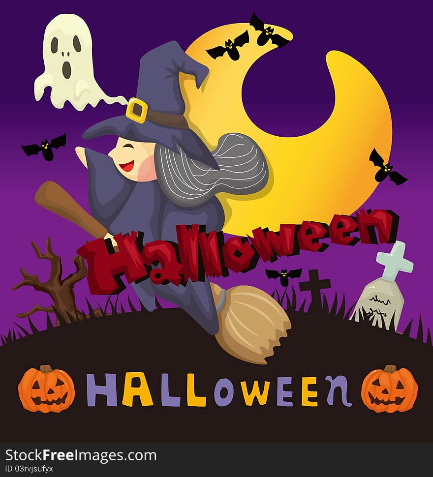 Cartoon Halloween card,,illustration