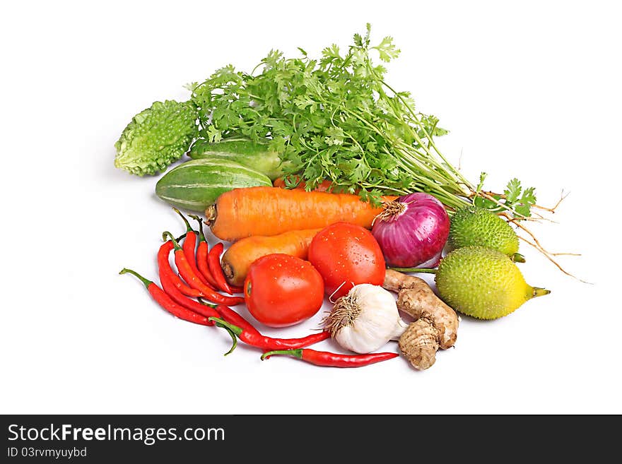 Colorful fresh vegetables white background