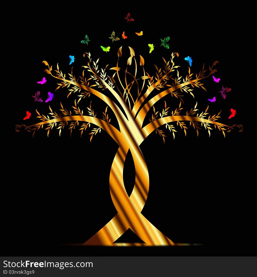 Colorful art tree isolated on black background