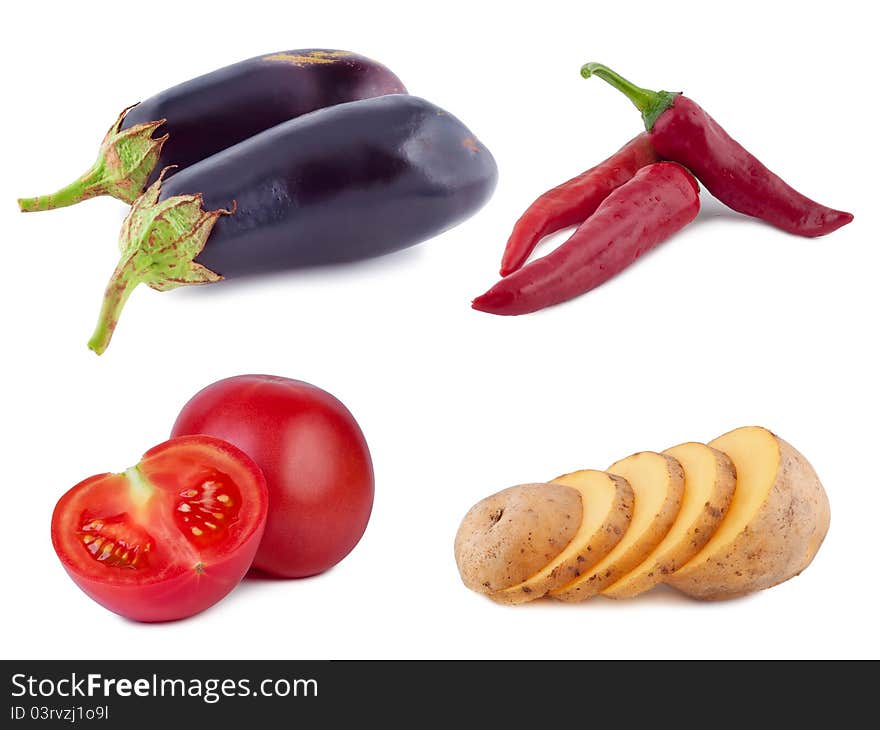 Set Vegetables On White Background.