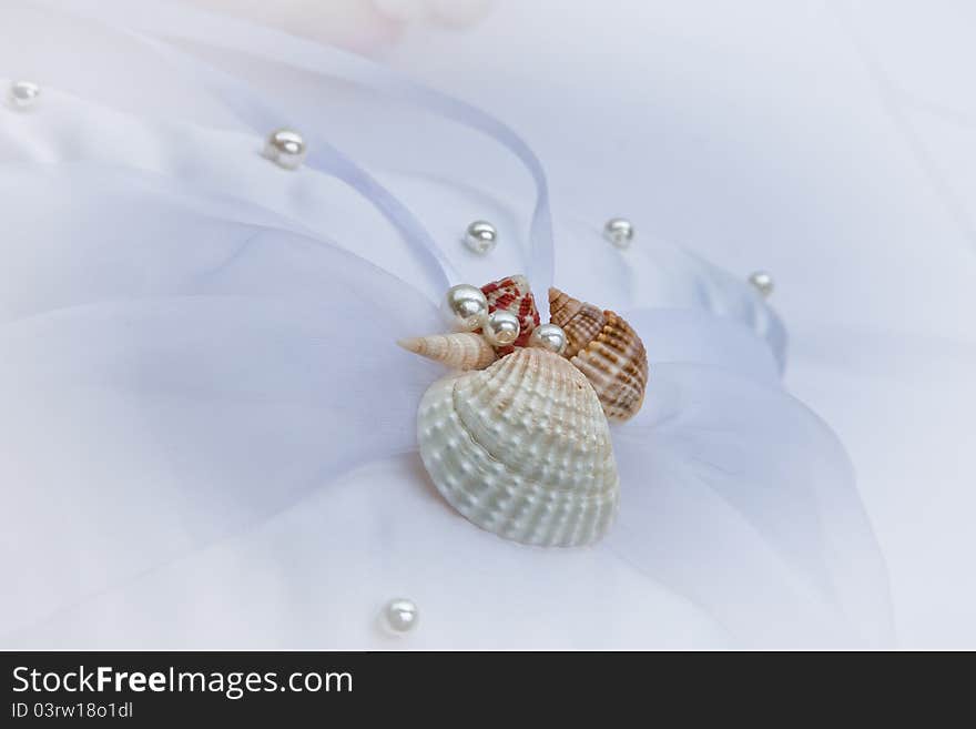 Close up view of wedding decoration elements on white back