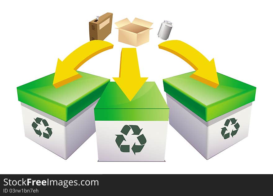 Cartoon illustration of recycle boxes