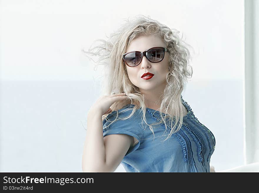 Glamour Portrait of nice young woman having good time on sea view back