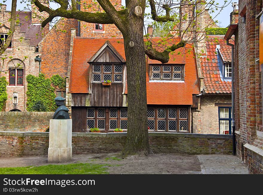 Bruges. Belgium. Classic urban environment of the medieval city. Summer urban landscape.