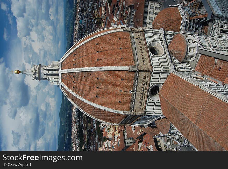 A view from the campanile to the dome of the Duomo, Florence. A view from the campanile to the dome of the Duomo, Florence