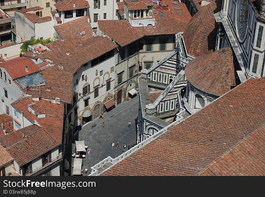 A view of the streets around the Duomo, Florence taken from the Campanile