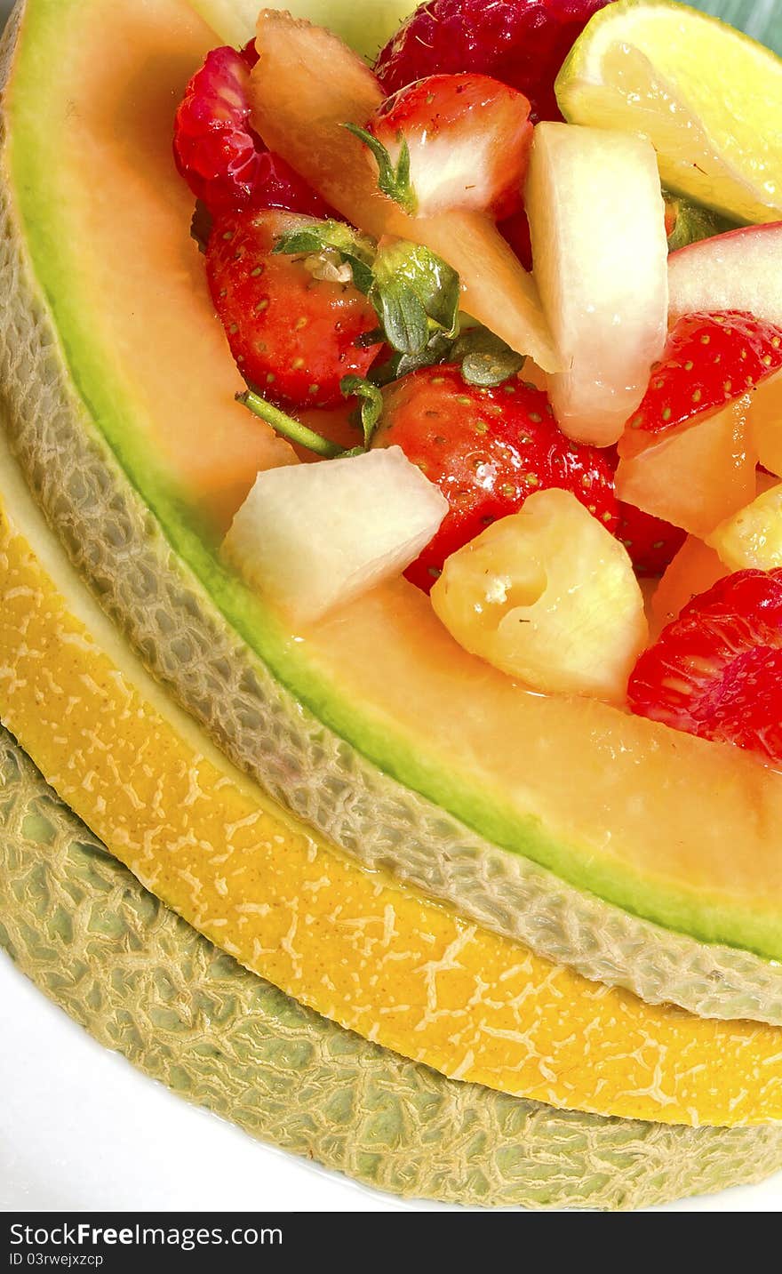 Melon Slices on White Plate. Melon Slices on White Plate