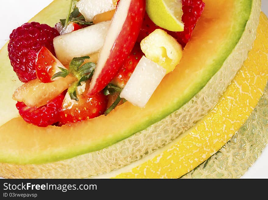 Melon Slices on White Plate. Melon Slices on White Plate