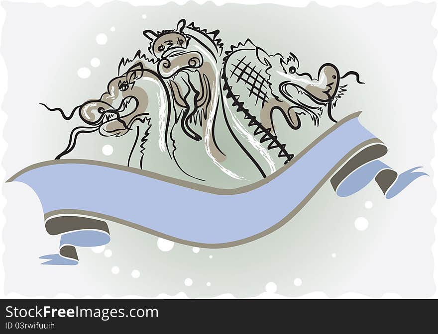 Decorative illustration of dragons with banner. Decorative illustration of dragons with banner