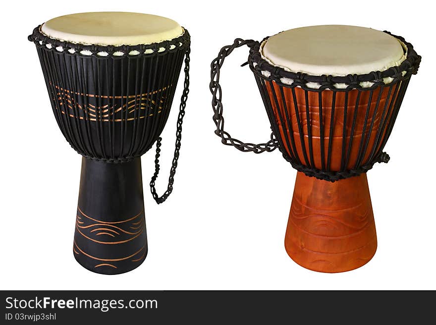 The image of ethnic african drums under the white background