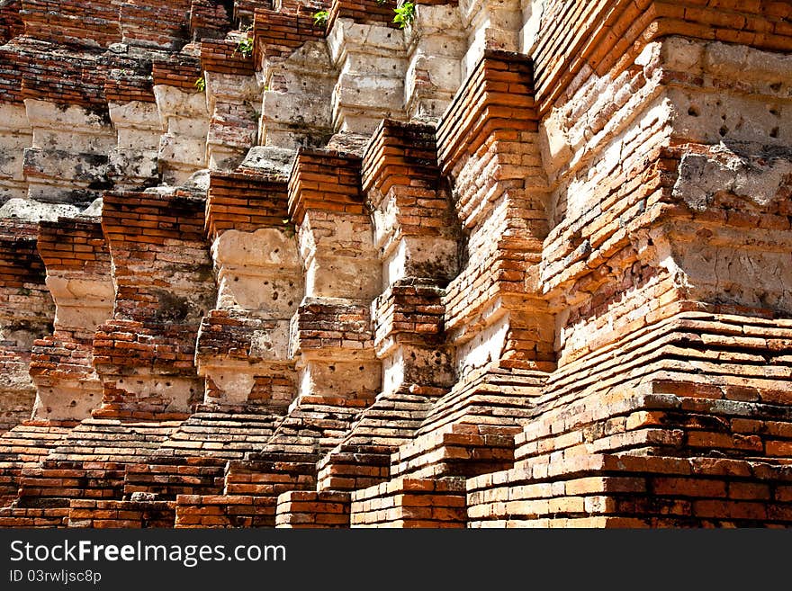 The repetition of brick pattern at the pagoda in wat chai wattanara, ayuthaya, thailand