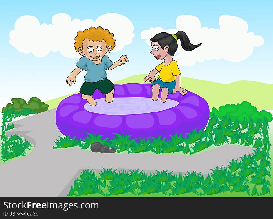 Couple children playing water