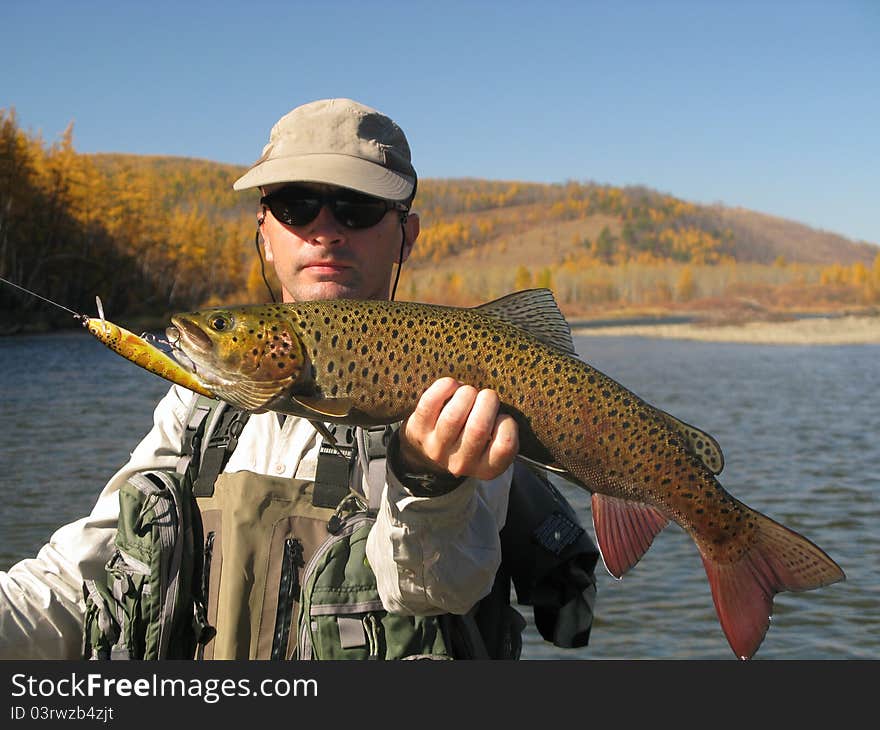 Fishing - fisherman catched big trout