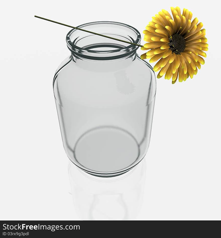 Jar with a orange gerber flower on white background. Jar with a orange gerber flower on white background