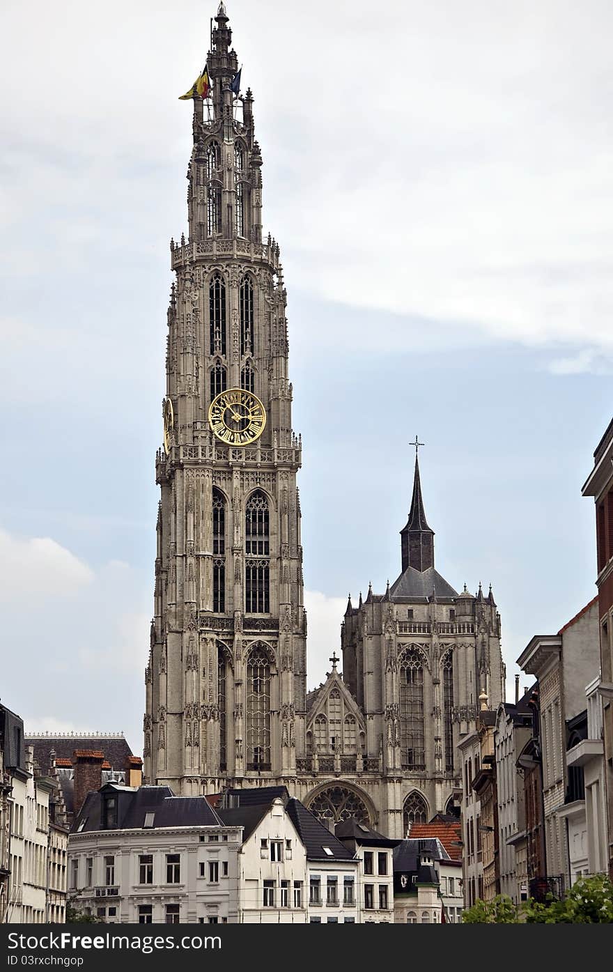 Ancient Belfry in the city of Antwerp , Belgium. Ancient Belfry in the city of Antwerp , Belgium