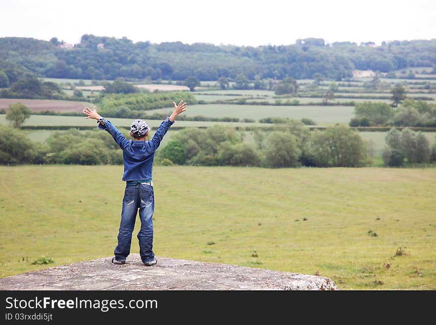 Boy At Classic England Landscape