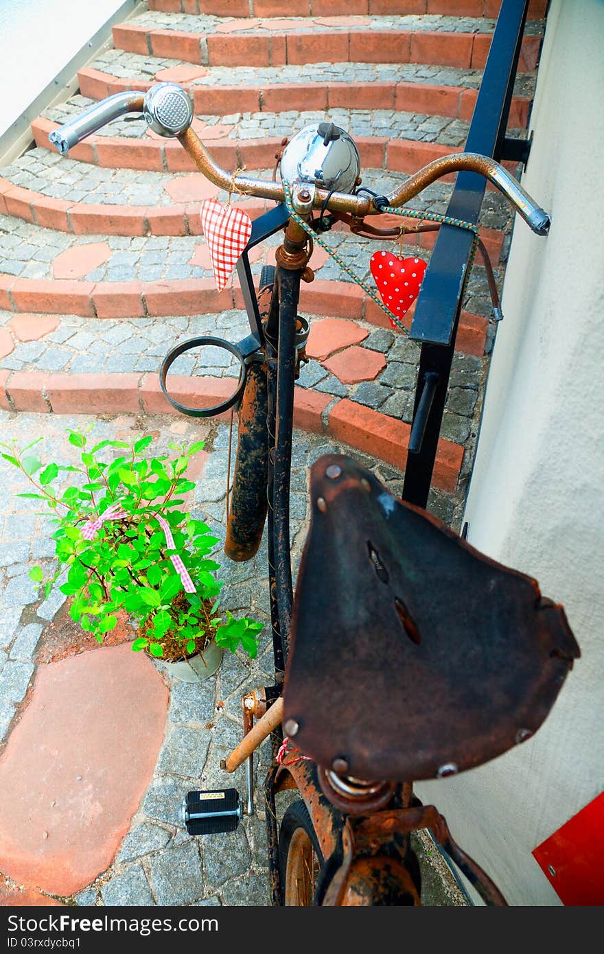 Colorfully decorated old, rusty bicycle. Colorfully decorated old, rusty bicycle