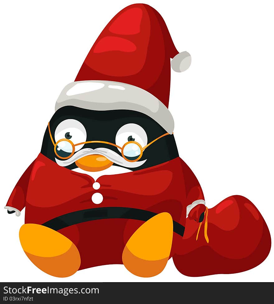 Illustration of isolated santa penguin on white