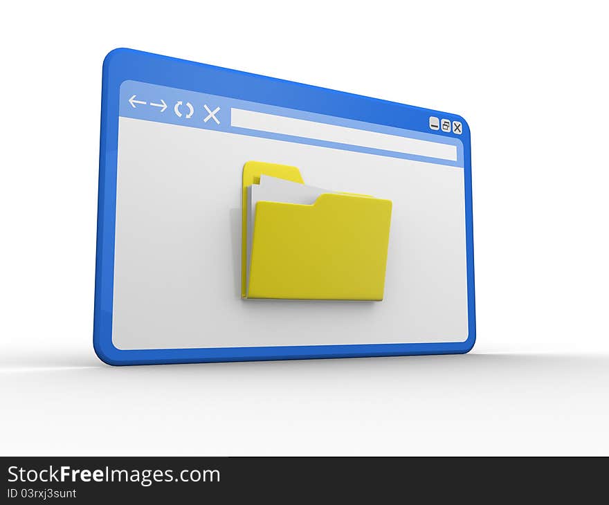 Browser window and folder. 3d render illustration