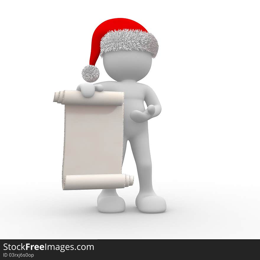 3d people - human character Santa Claus with a blank sign. 3d render illustration