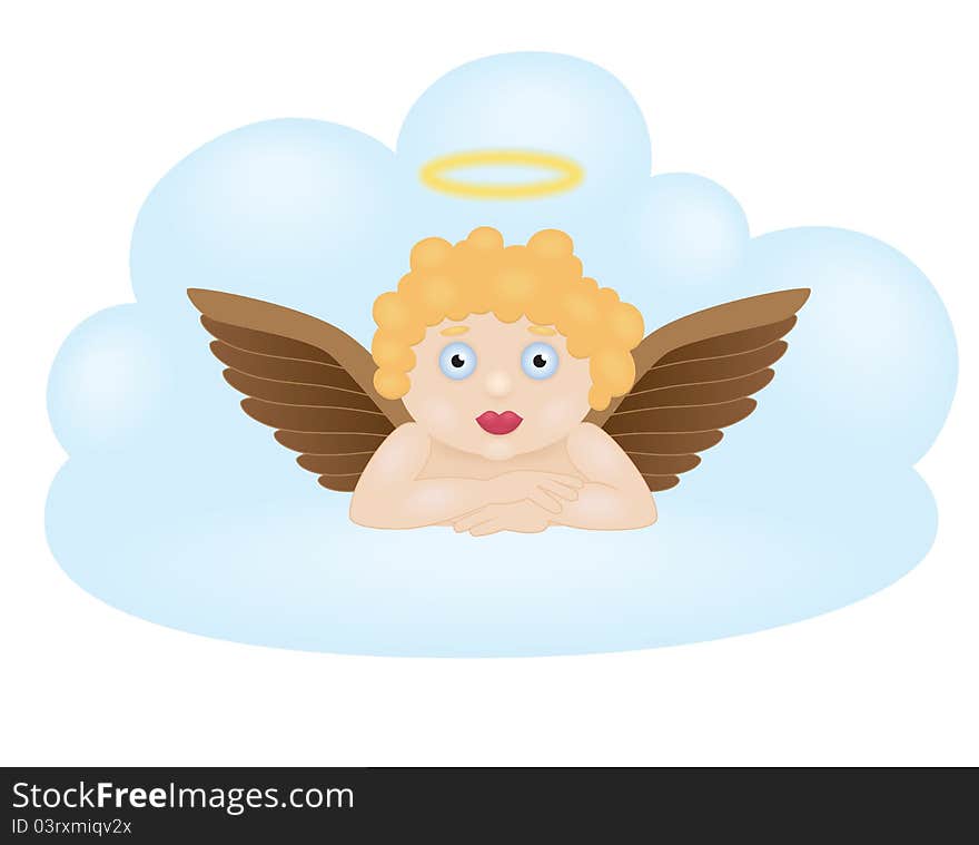 Cartoon angel sitting on cloud