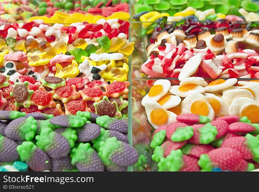 Candy stand at Boqueria Market in Barcelona, Spain.