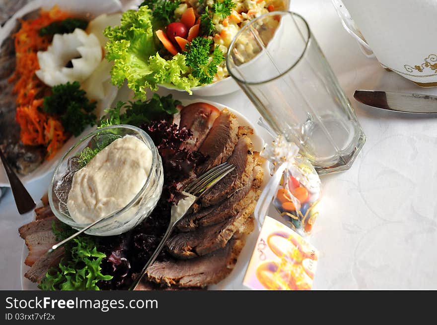 Table with food and drink