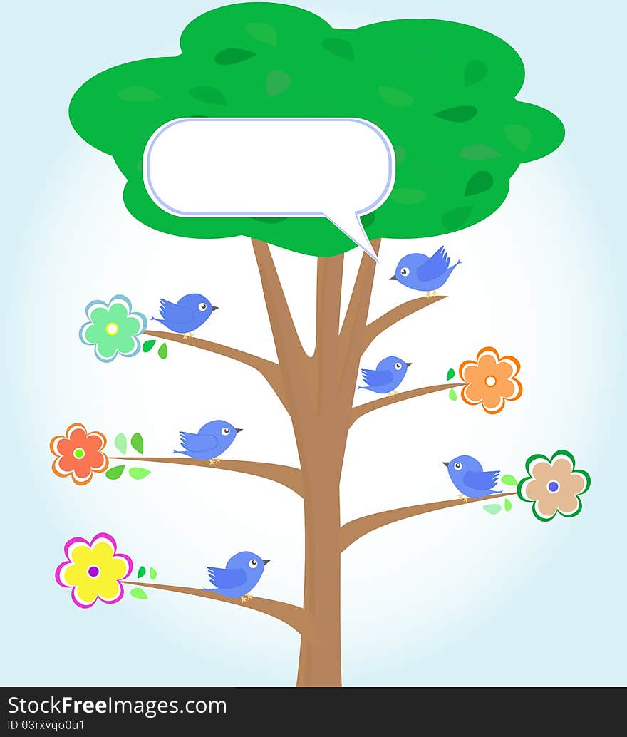 Greeting card with birds under tree vector