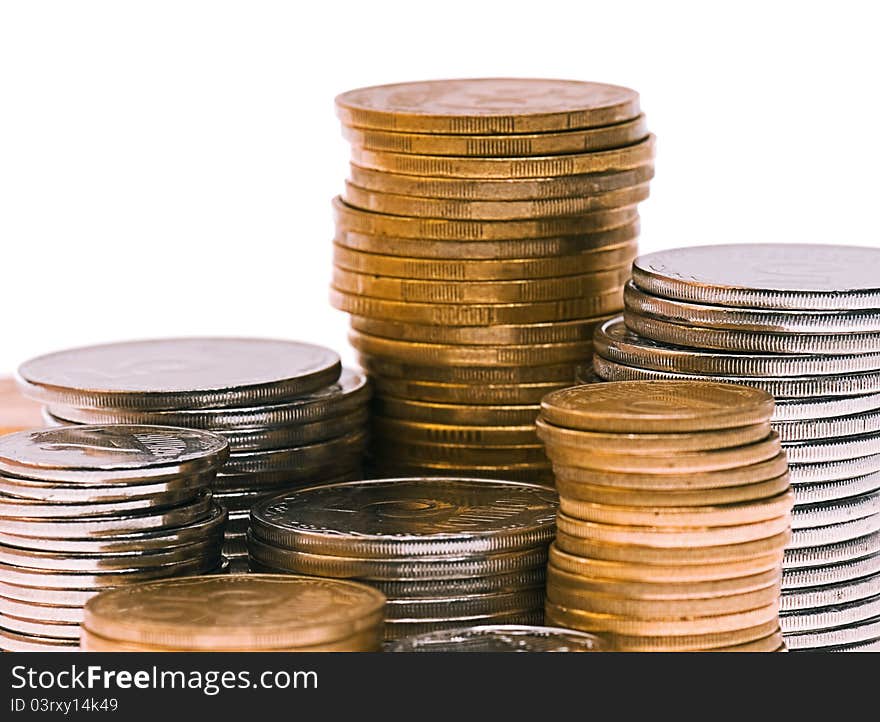 Heap of coins, isolated on white background. Heap of coins, isolated on white background