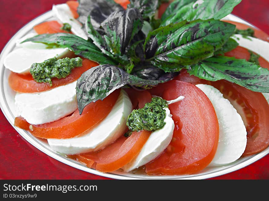 Vegetables salad with tomato and mozzarella