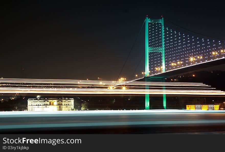 Bosporus Bridge with Beylerbeyi Palace by night, Istanbul. Bosporus Bridge with Beylerbeyi Palace by night, Istanbul.