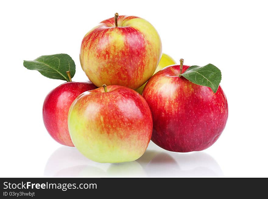 Fresh ripe red and yellow apples on white background. Fresh ripe red and yellow apples on white background