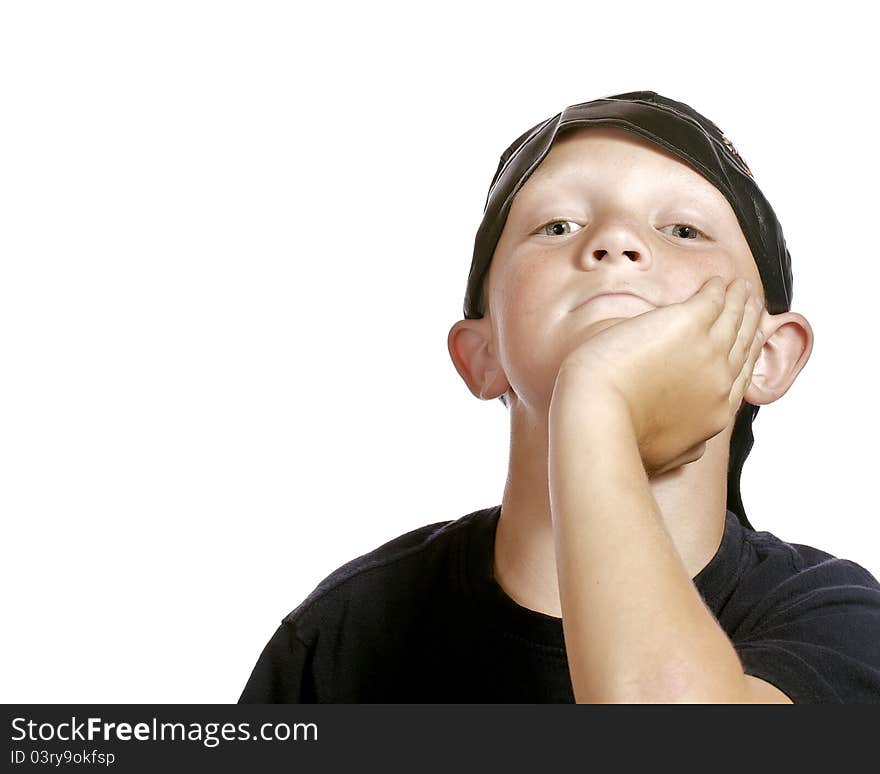 Young Boy Leaning On Hand