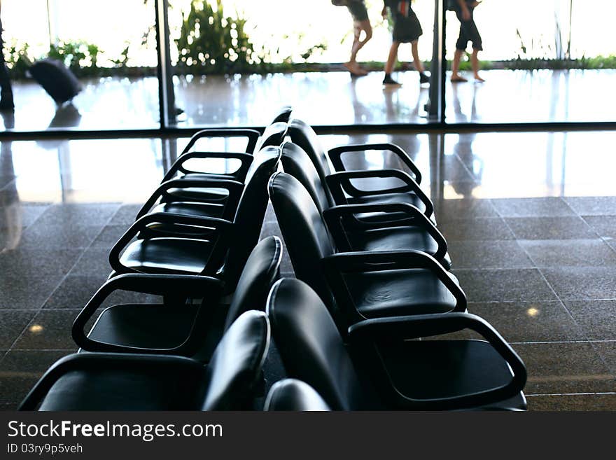 Airport seats wait airplane arrival