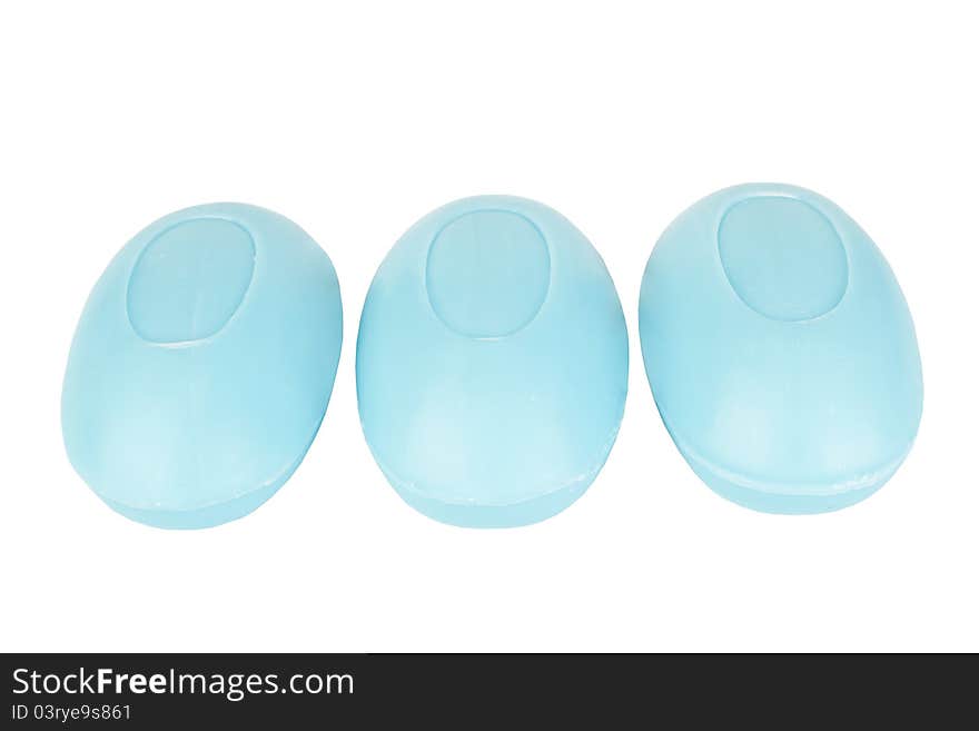 Three pieces of soap isolated on white background