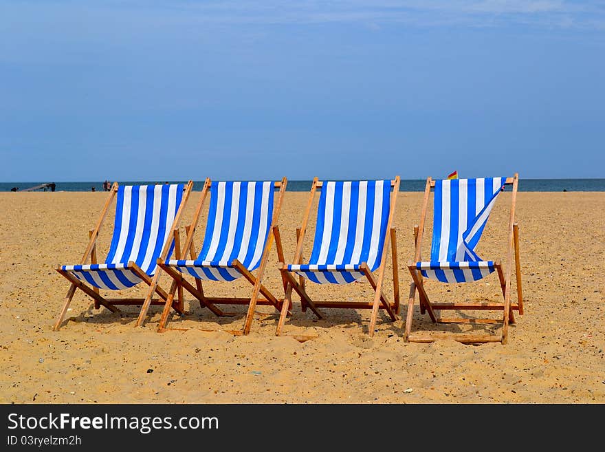 Blue/White Beach Chairs With Wind