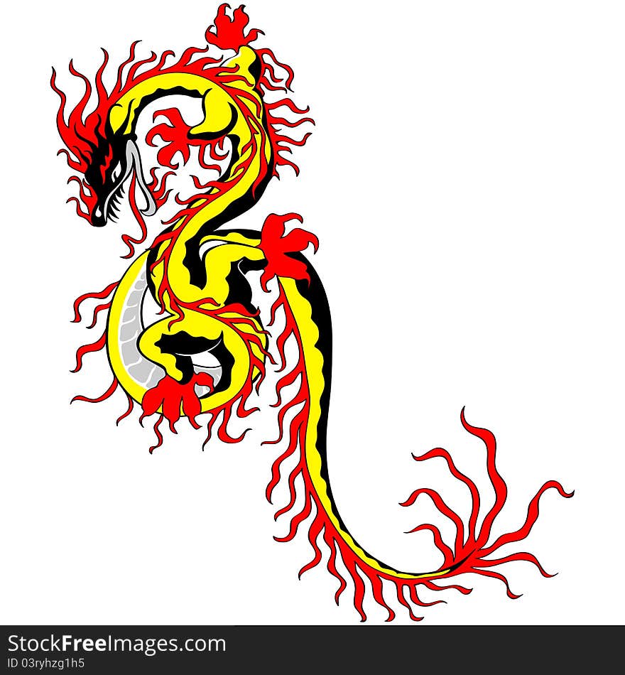 Chinese fire dragon gold isolated on white background. Chinese fire dragon gold isolated on white background